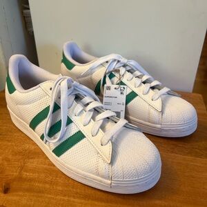 Adidas Superstar White/Green Leather Sneakers - Men’s 10
